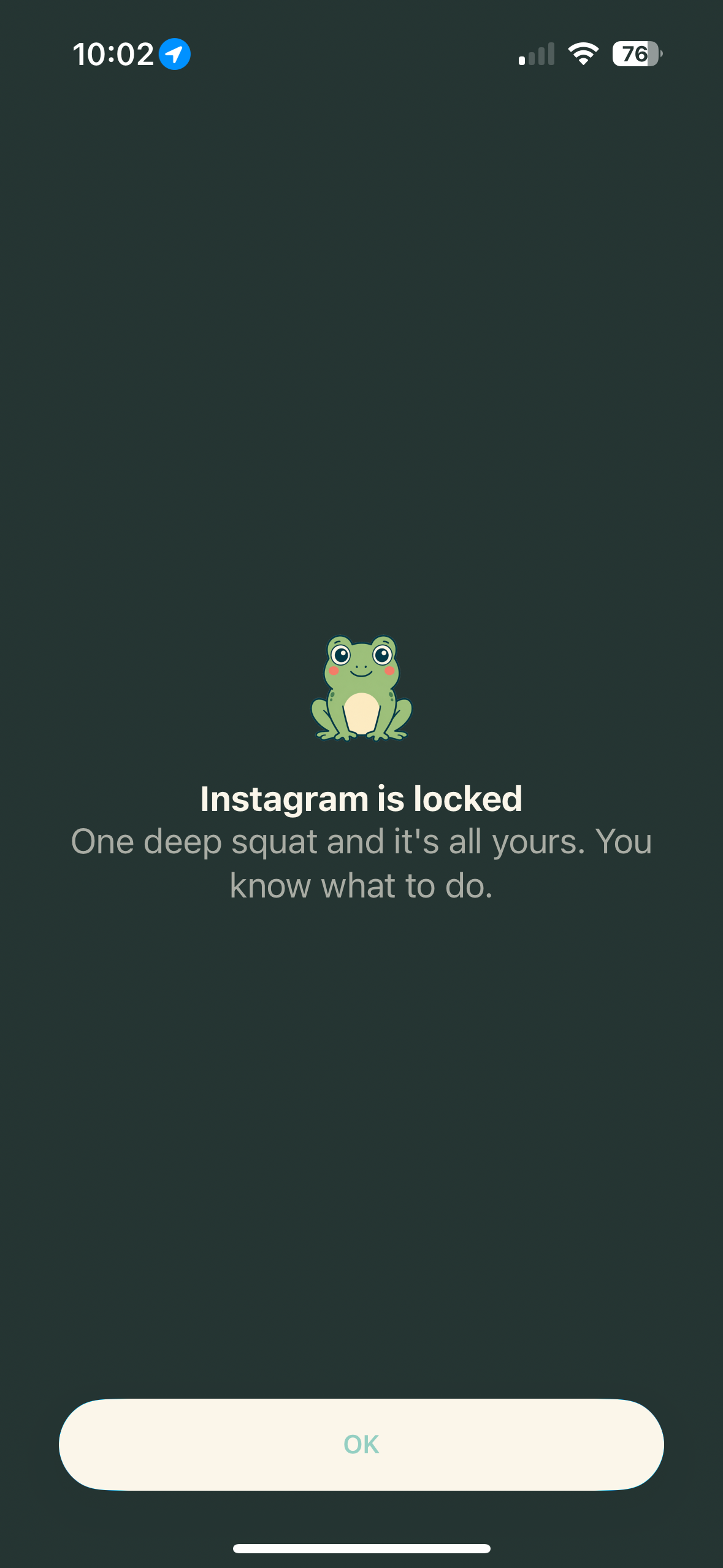 Froggy blocking Instagram until the daily squat is done